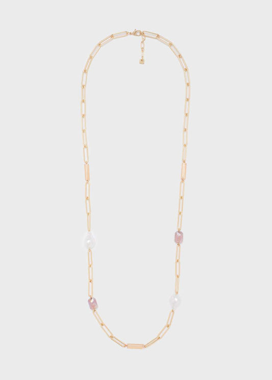 COLLANA LUNGA ORO+PERLE E RESINA VINO NALÌ