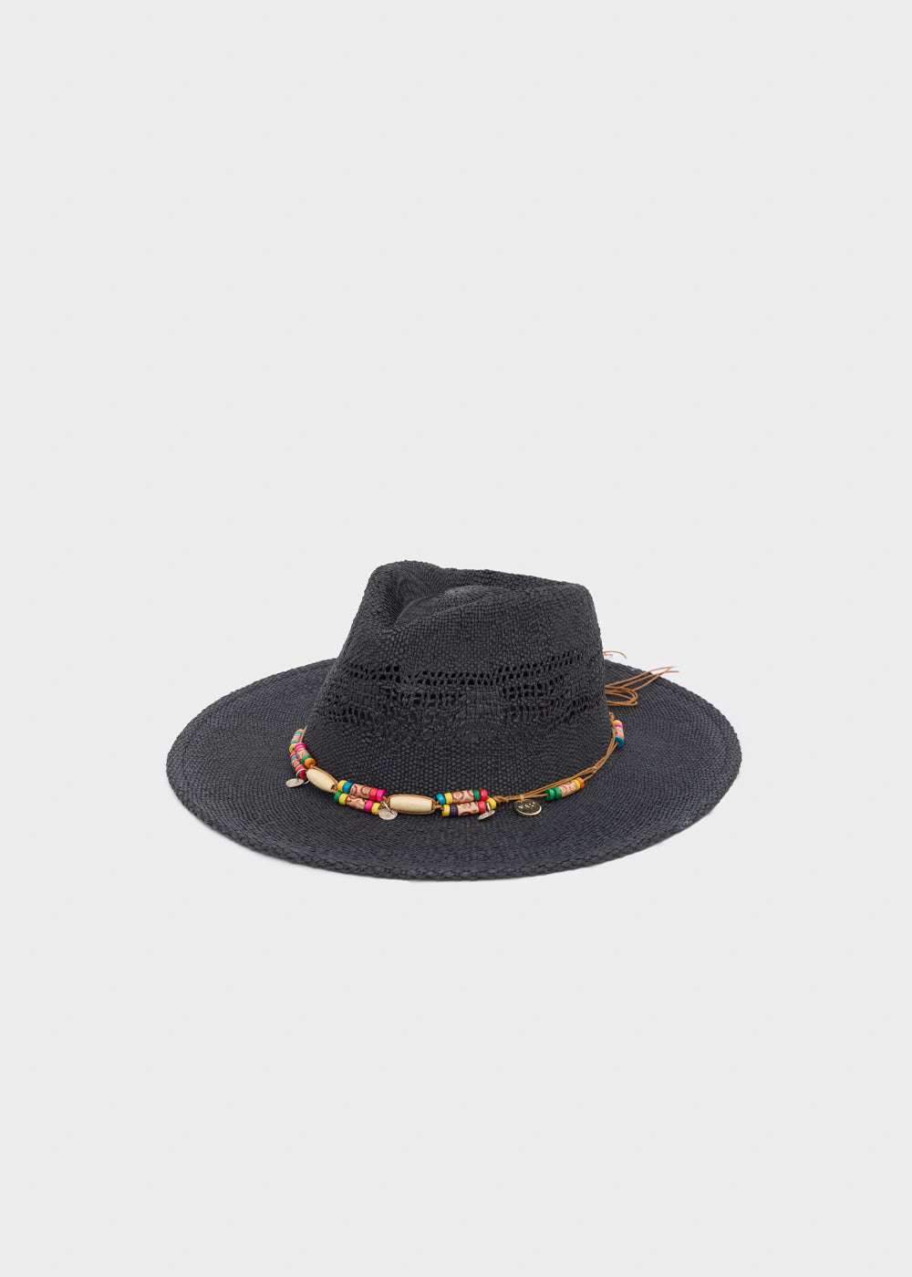 CAPPELLO RICO IN RAFIA CON PERLINE NERO NALÌ