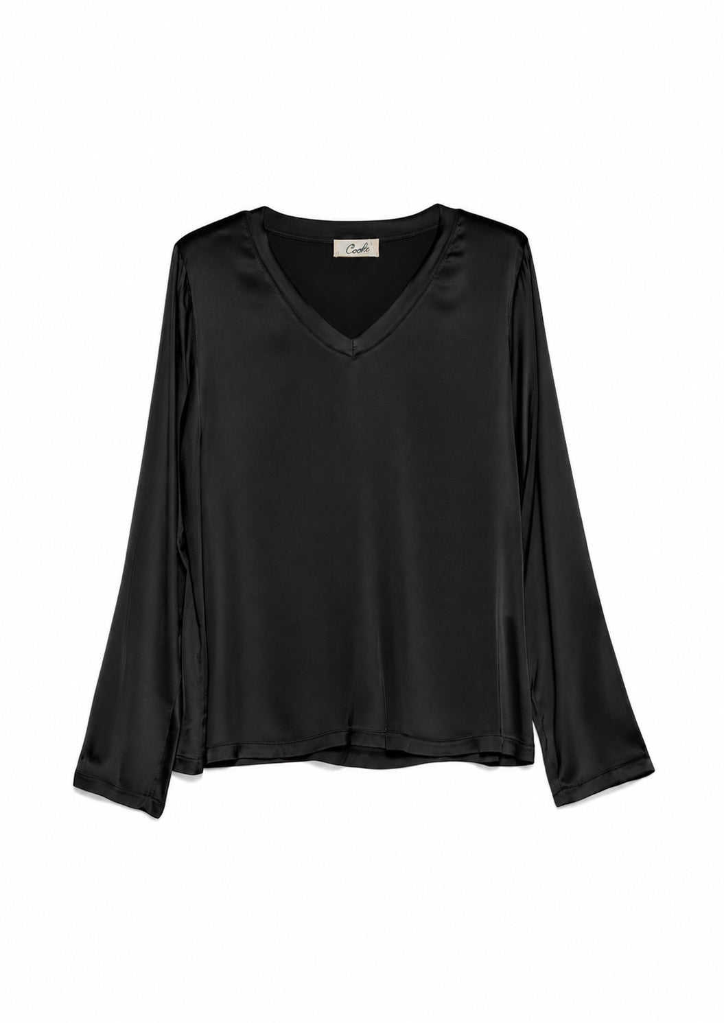 T-SHIRT V MANICA LUNGA RASO ELASTICCIZATO NERO CROCHÈ