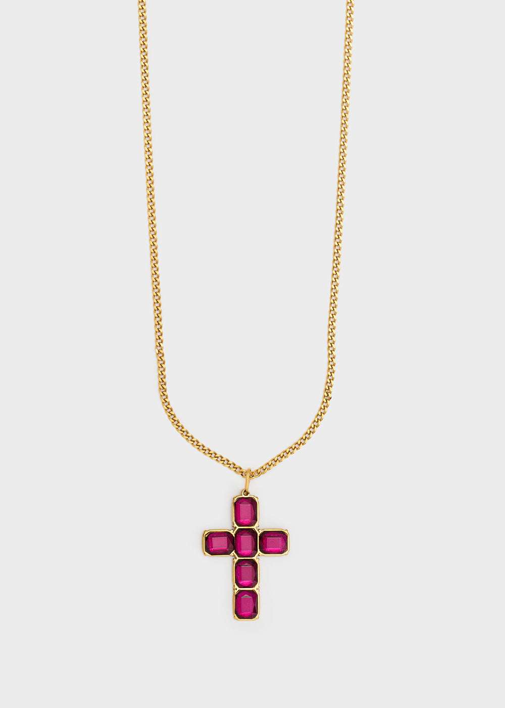 COLLANA CROCE CON PIETRE FUCSIA/ORO NALÍ
