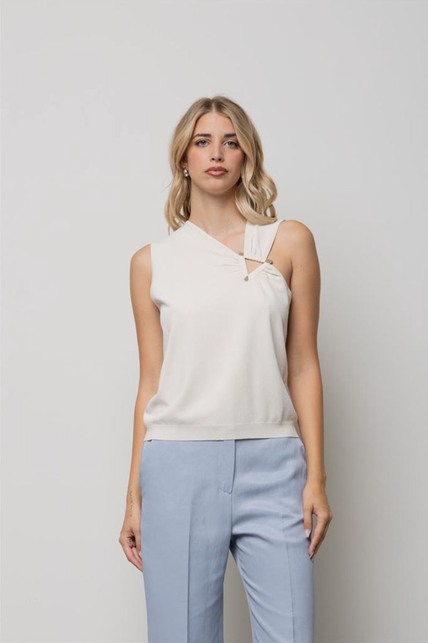 TOP ASSIMETRICO ACCESSORIO ORO BURRO KAOS