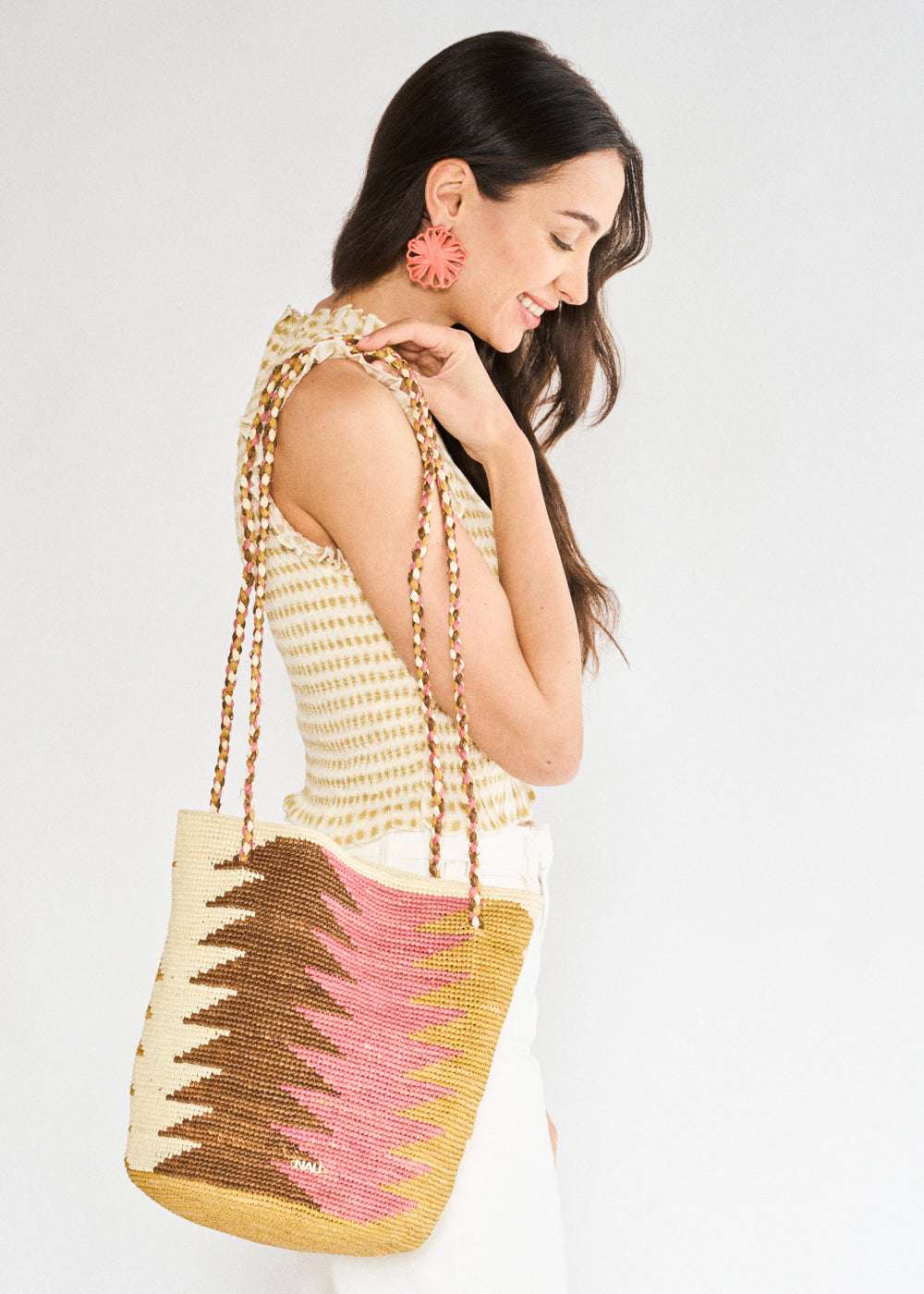 BORSA RHAMA MEDIUM STRIPE IN RAFIA MULTICOLOR NALÌ