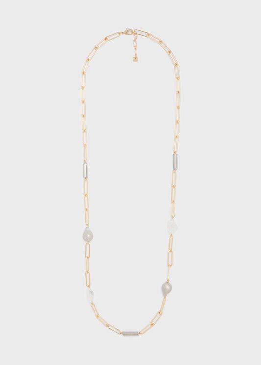 COLLANA LUNGA ORO+PERLE E RESINA GRIGIO NALÌ