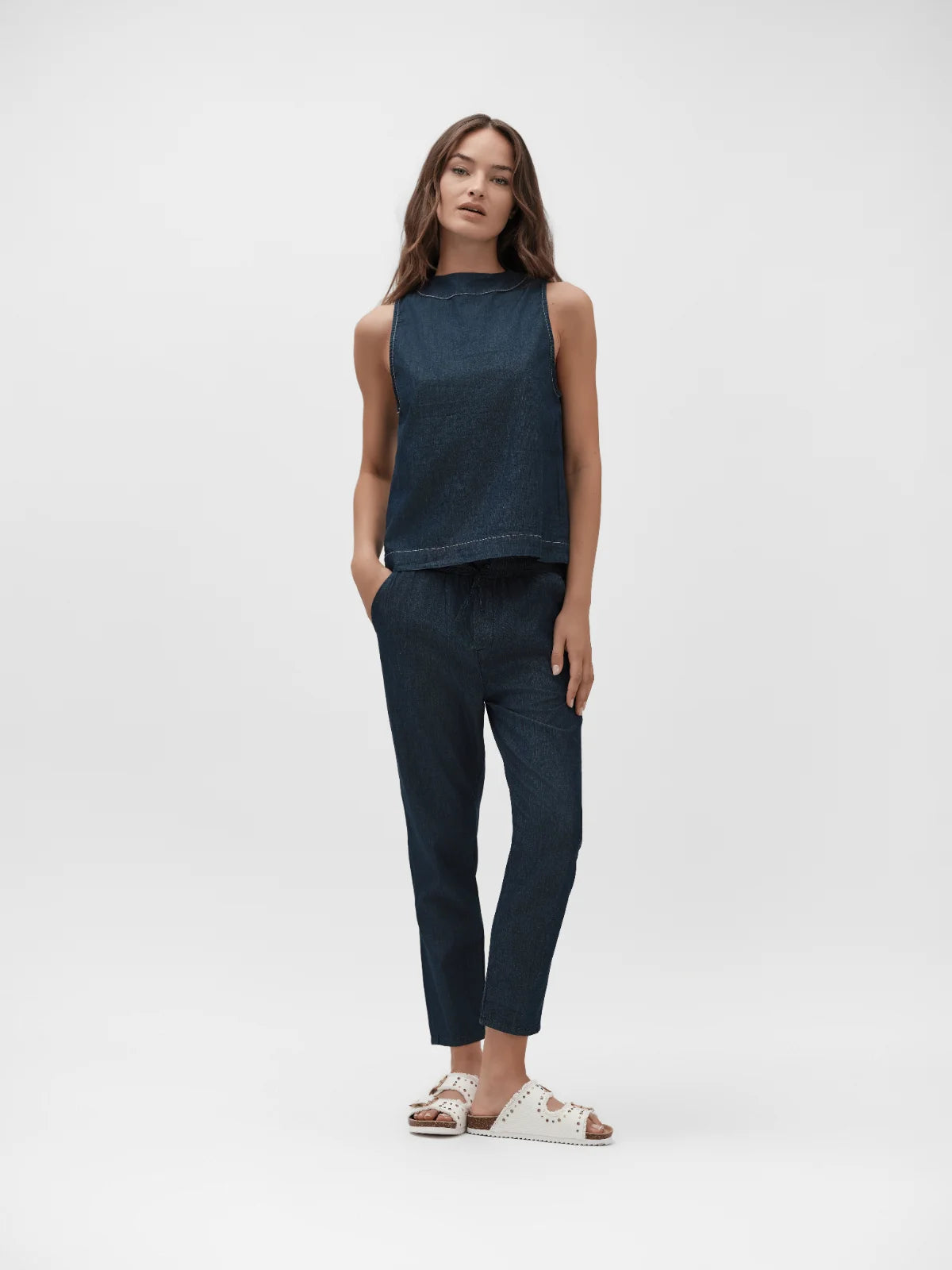 PANTALONE IN CHAMBRAY CON COULISSE WHITE WISE