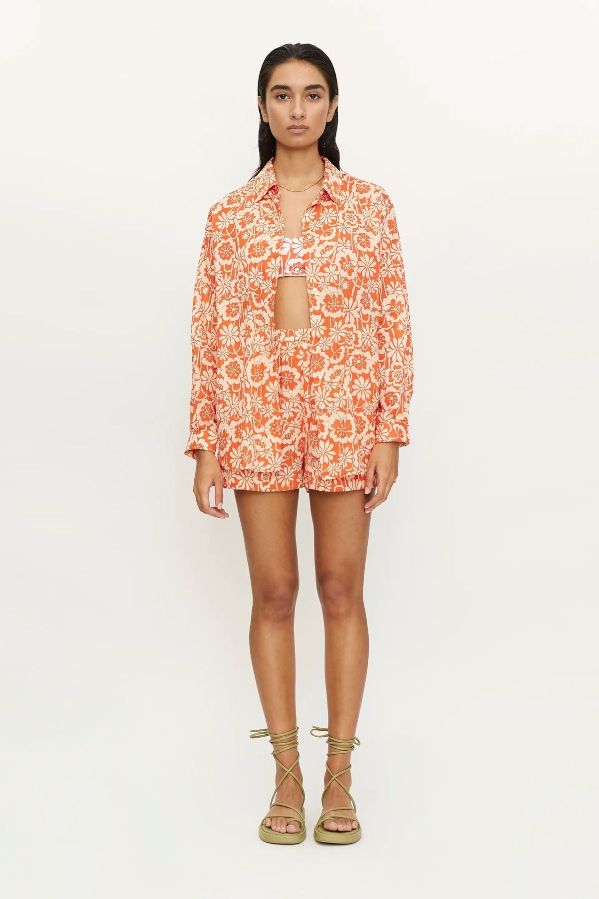 CAMICIA OVER BEACH FLOWER ARANCIO COMPANIA FANTASTICA