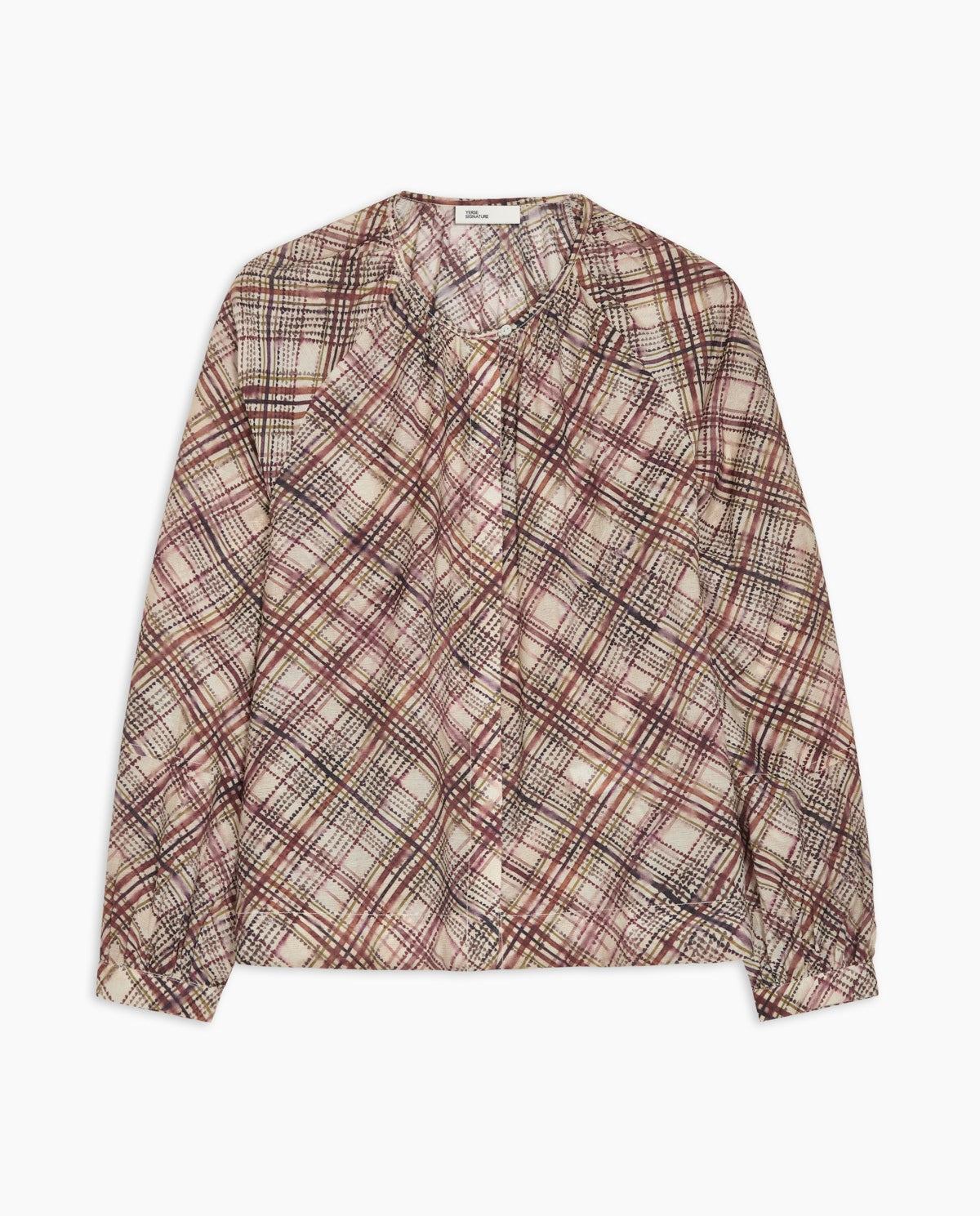 BLUSA IN GARZA A QUADRI ECRÙ YERSE