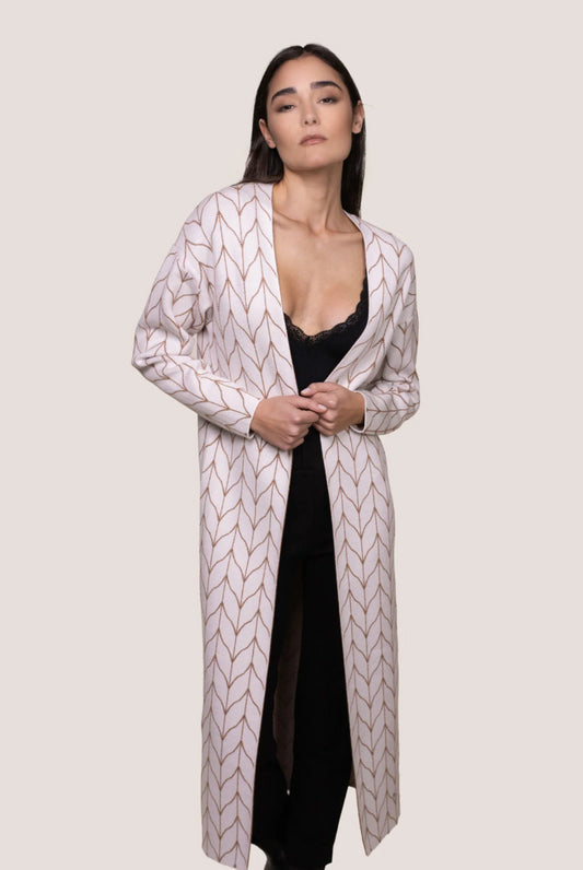 CARDIGAN LUNGO LAVORAZIONE JACQUARD WHITE WISE WW19149