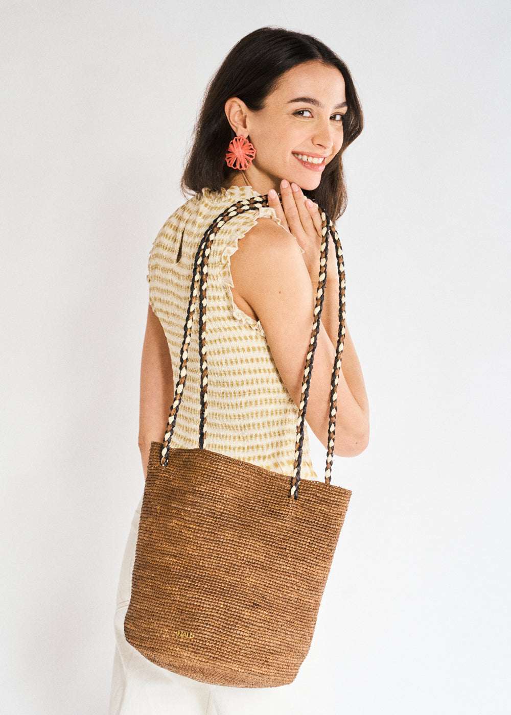 BORSA RHAMA MEDIUM IN RAFIA MARRONE NALÌ