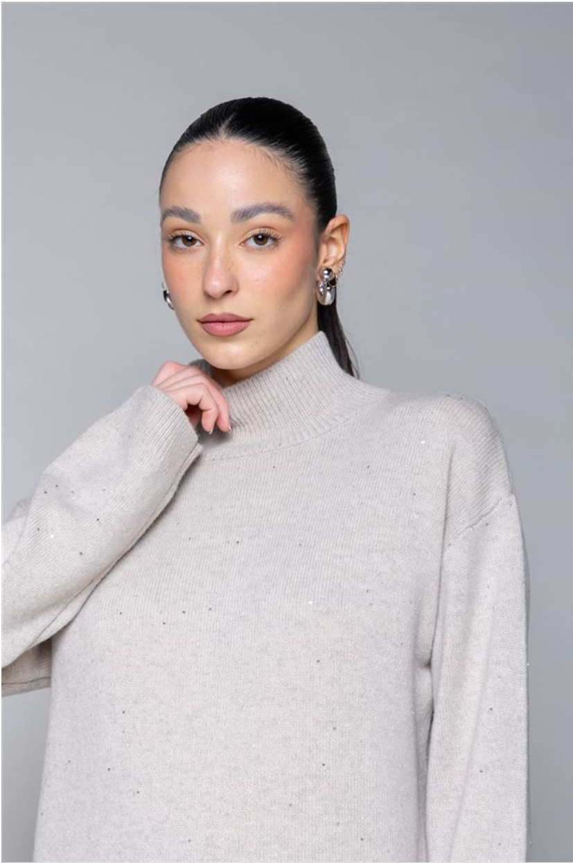 MAGLIA 100%LANA CON PAILLETTES MASTICE KAOS