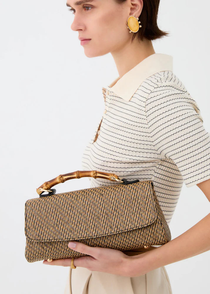 BORSA PALMA IN PAGLIA MANICO IN BAMBOO NERO NALÌ
