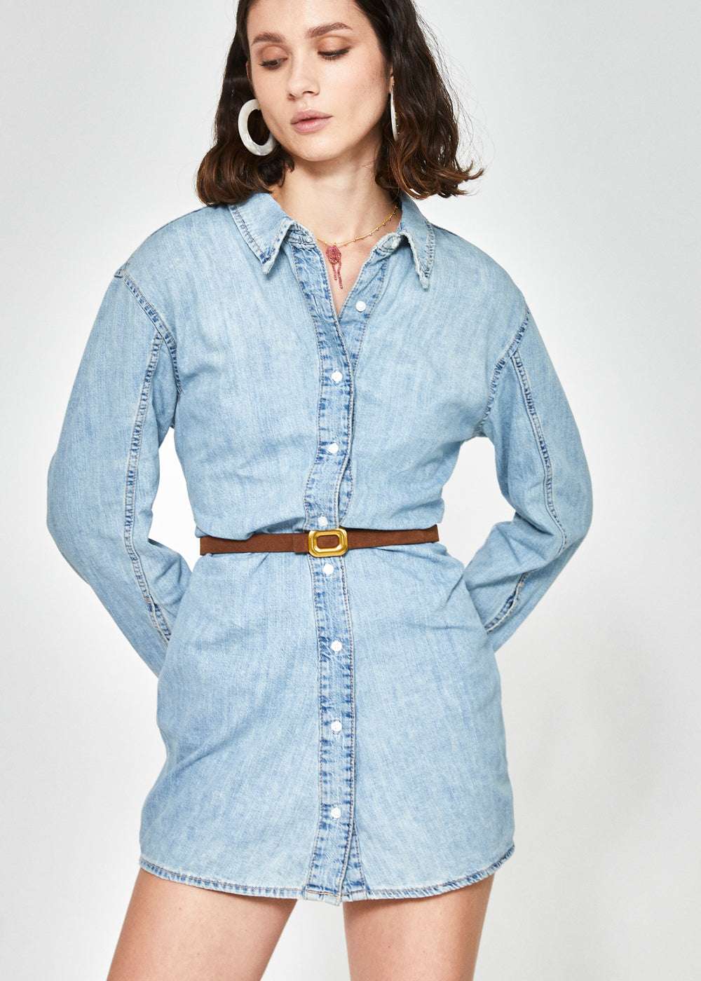 CINTURA CELESTE VERA PELLE MARRONE NALÌ