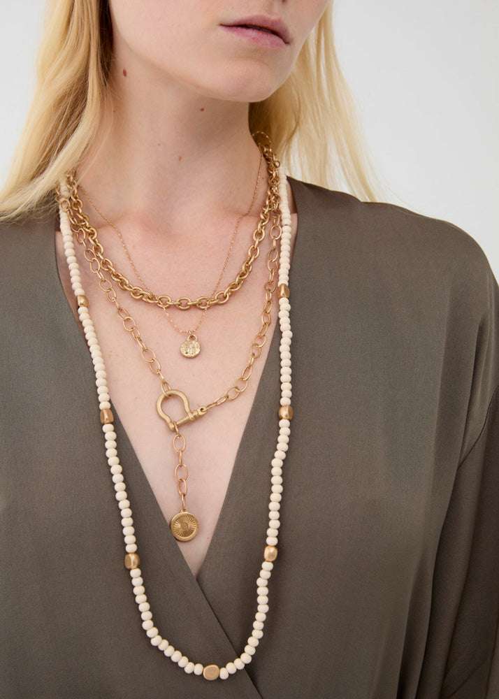 COLLANA LUNGA MULTIFILO SFERE IN LEGNO ORO NALÍ