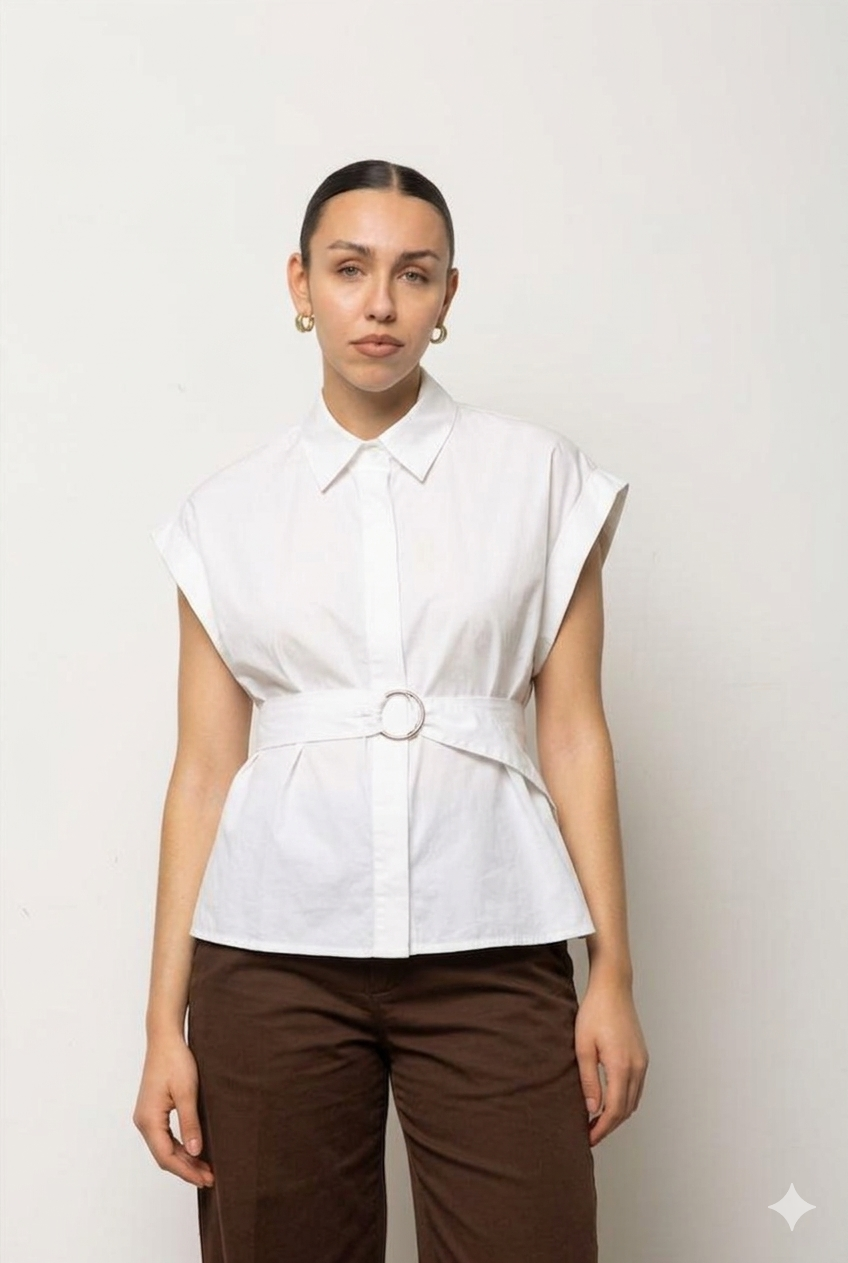 Camicia Smanicata con Maxi Cintura e Fibbia – Kaos Jeans