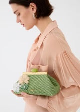 POCHETTE MALAGA IN PAGLIA CON FIORI VERDE NALÌ
