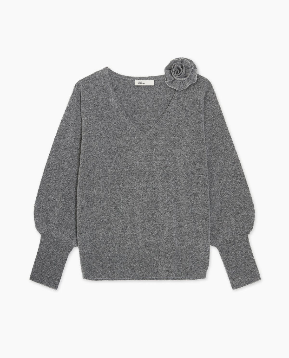 MAGLIONE IN MISTO LANA ANTRACITE CONACCENTI FLOREALI YERSE