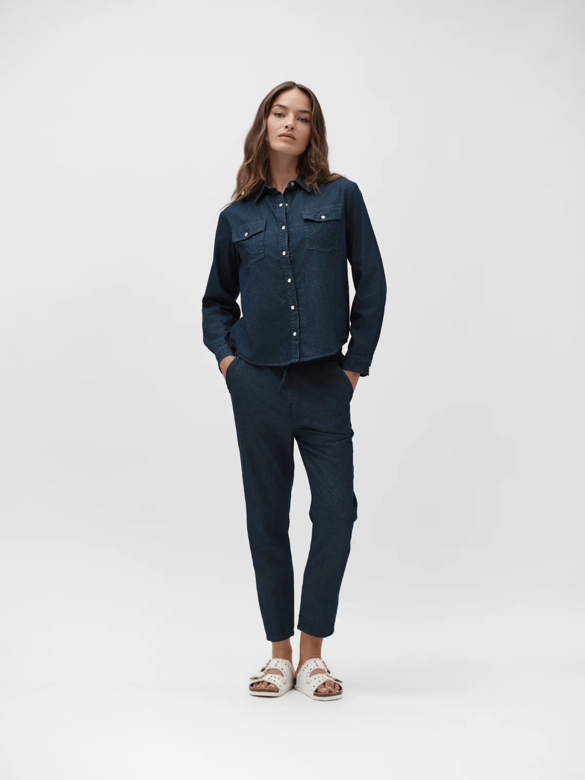 PANTALONE IN CHAMBRAY CON COULISSE WHITE WISE