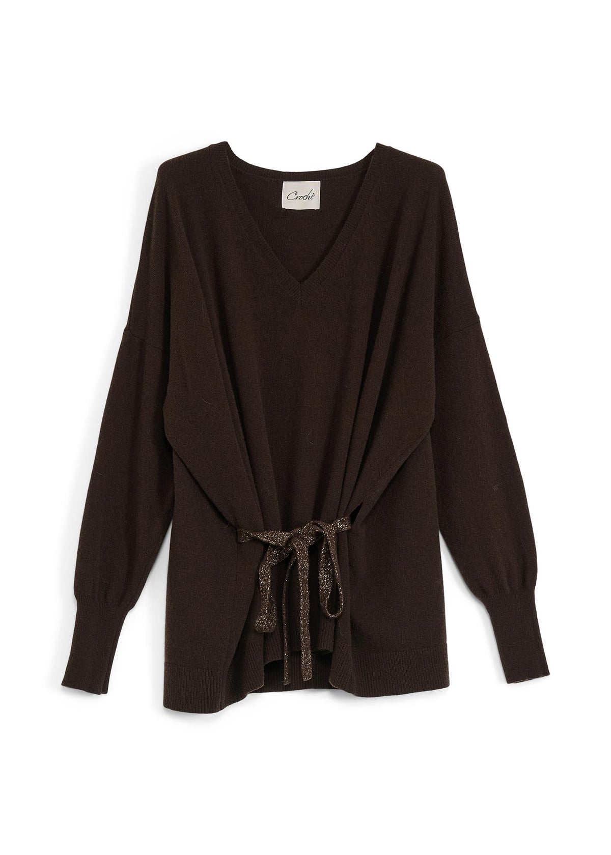 MAGLIA SCOLLO V CINTURA LUREX MORO PURA LANA CROCHÈ