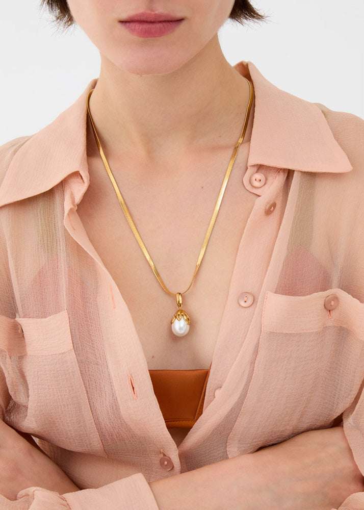 COLLANA LUNGA CON PENDENTE PERLA ORO NALÍ