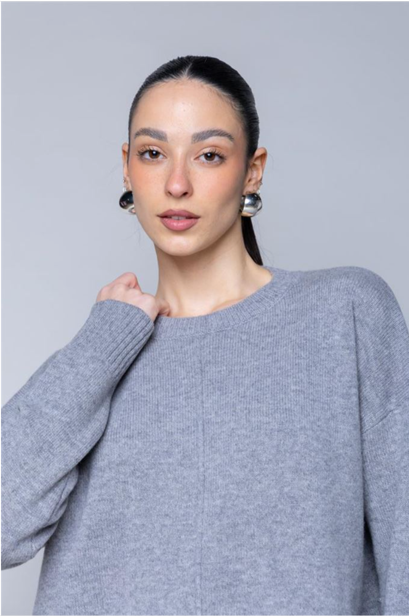 MAGLIA 100% LANA CON MANICHE RAGLAN GRIGIO MELANGE KAOS