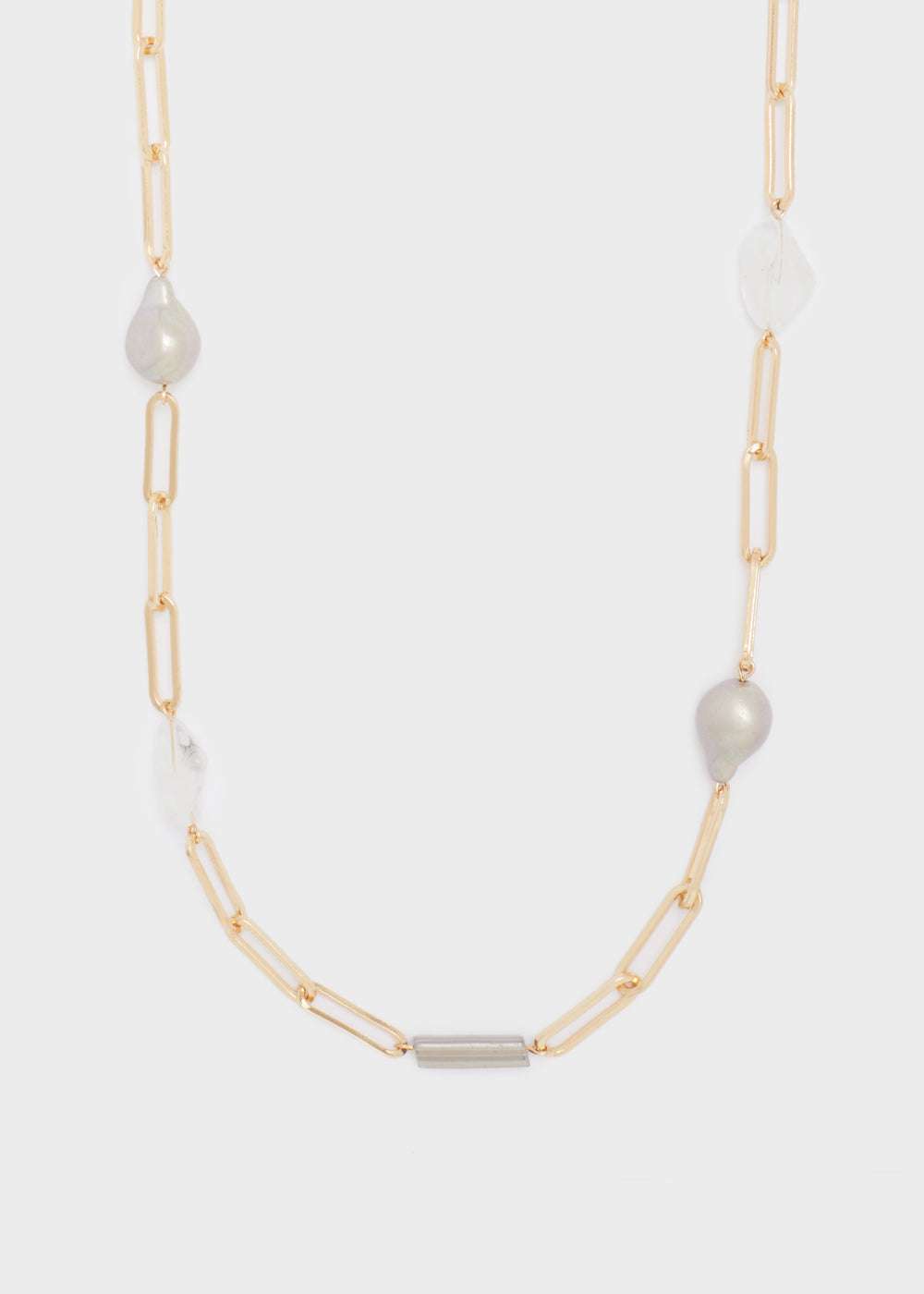 COLLANA LUNGA ORO+PERLE E RESINA GRIGIO NALÌ