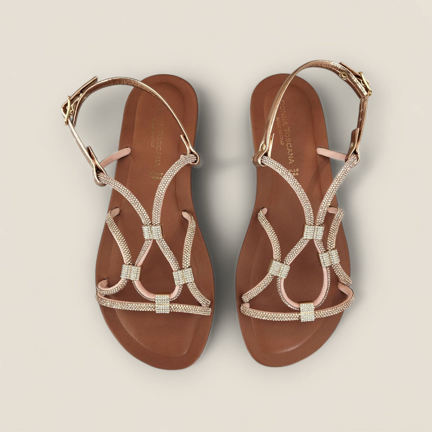 SANDALO FLAT CINTURINI INCROCIATI STRASS DONNA TOSCANA