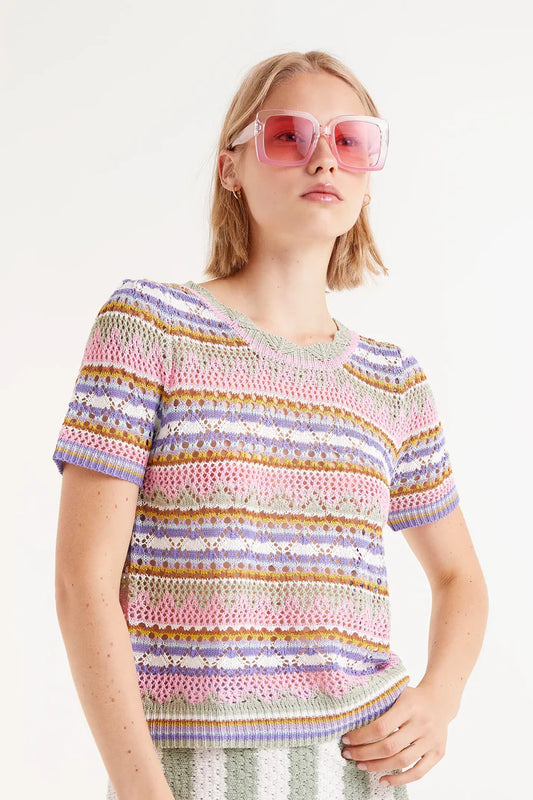 MAGLIA TRAFORATA A RIGHE MULTICOLORE COMPANIA FANTASTICA