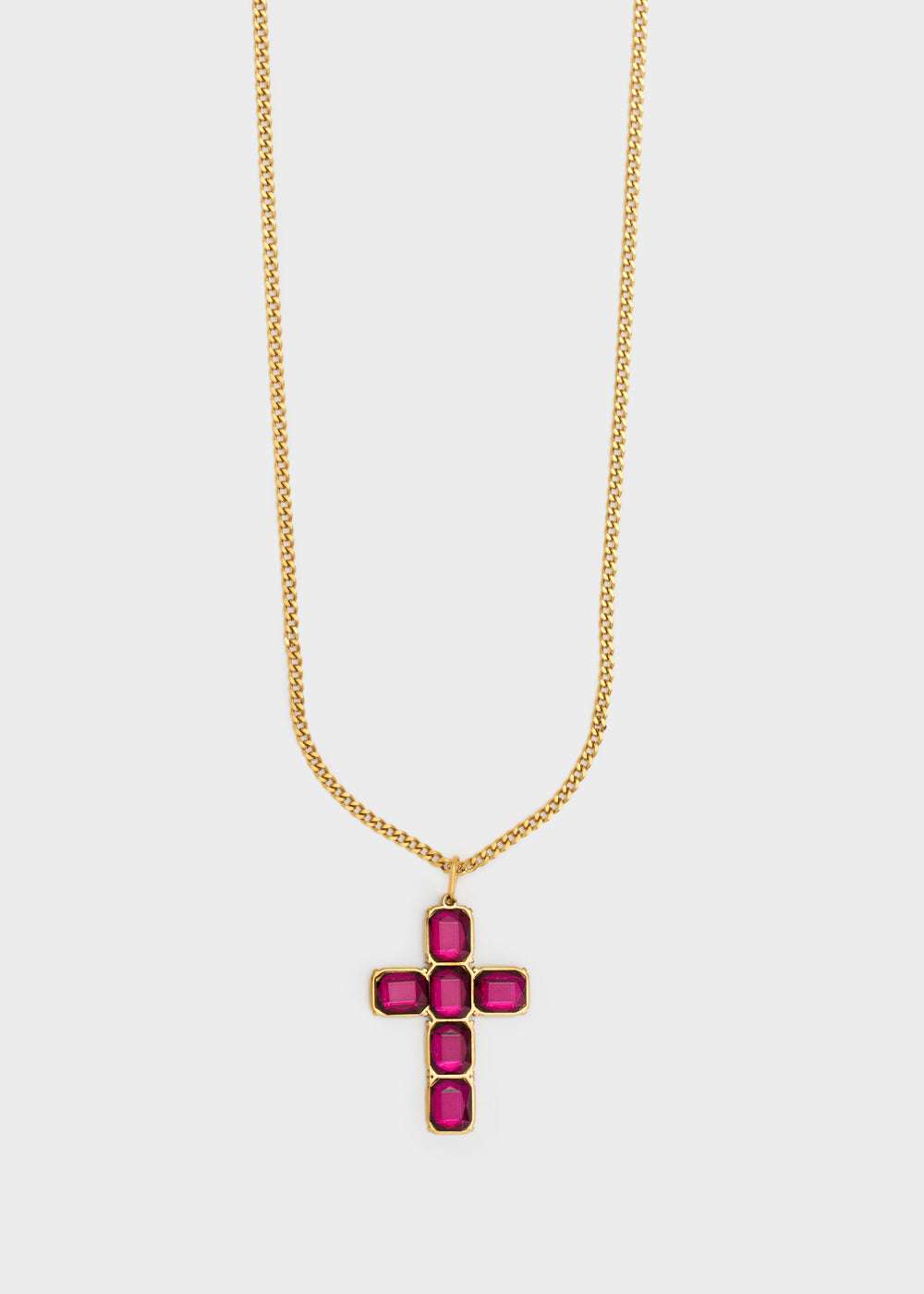COLLANA CROCE CON PIETRE FUCSIA/ORO NALÍ