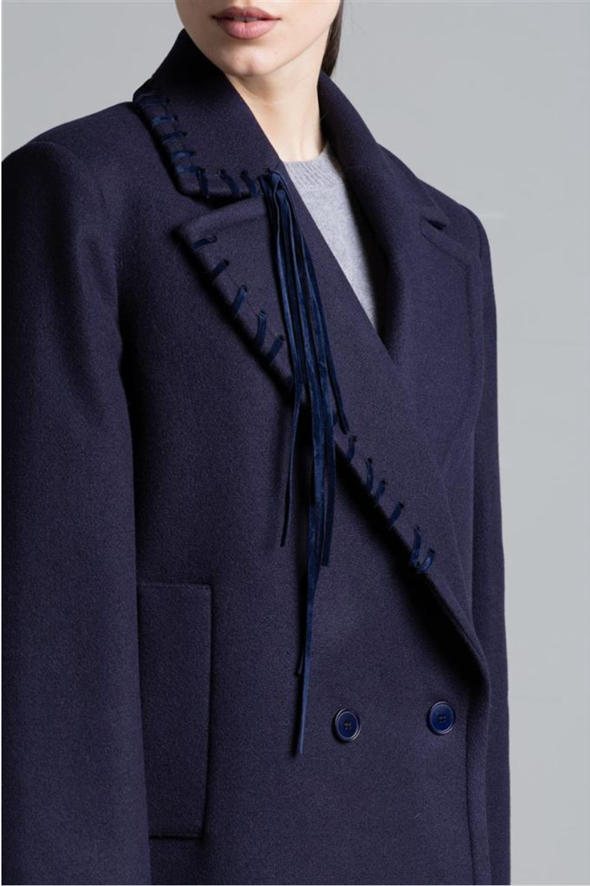 CABAN IN PANNO CON IMPUNTURE IN ECO CAMOSCIO BLU NOTTE ICONA