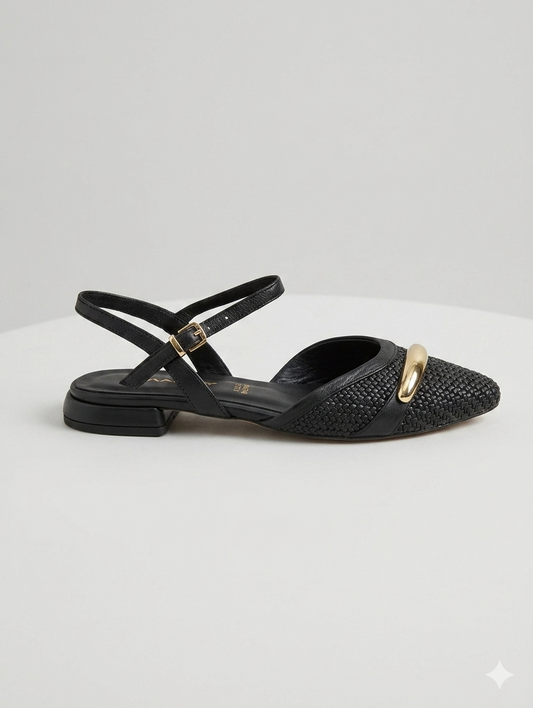 SLINGBACK CINTURINO BIMATERIALE NERO SHADDY