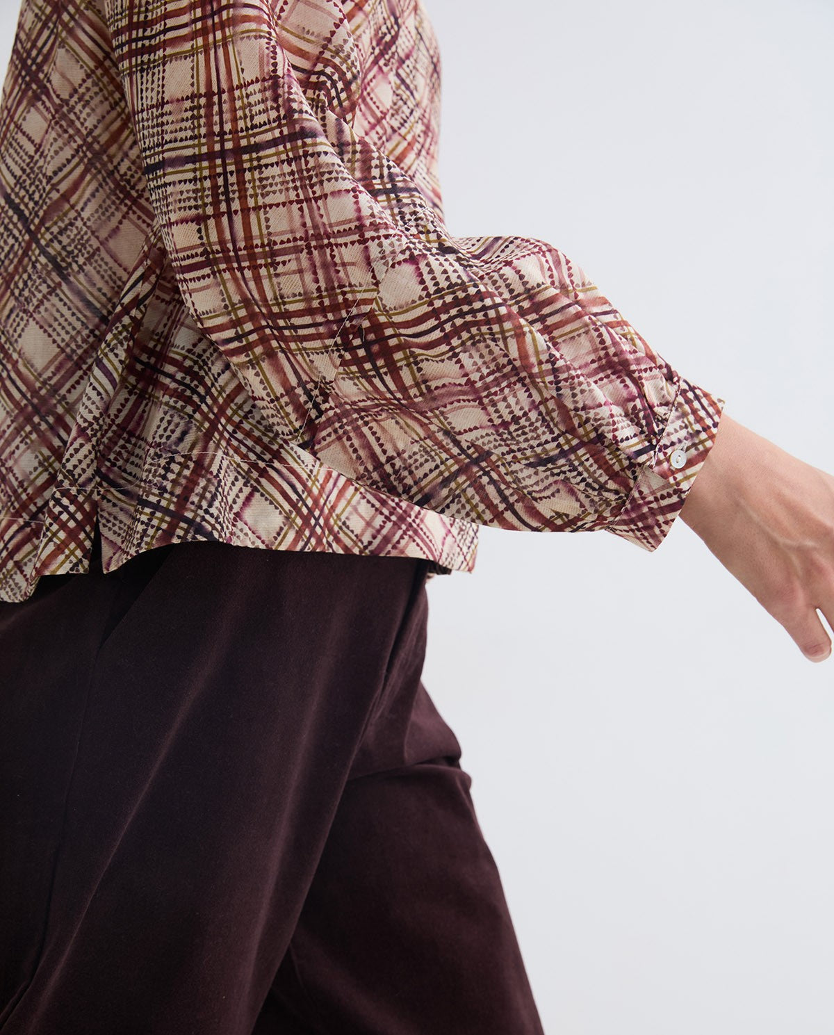 BLUSA IN GARZA A QUADRI ECRÙ YERSE