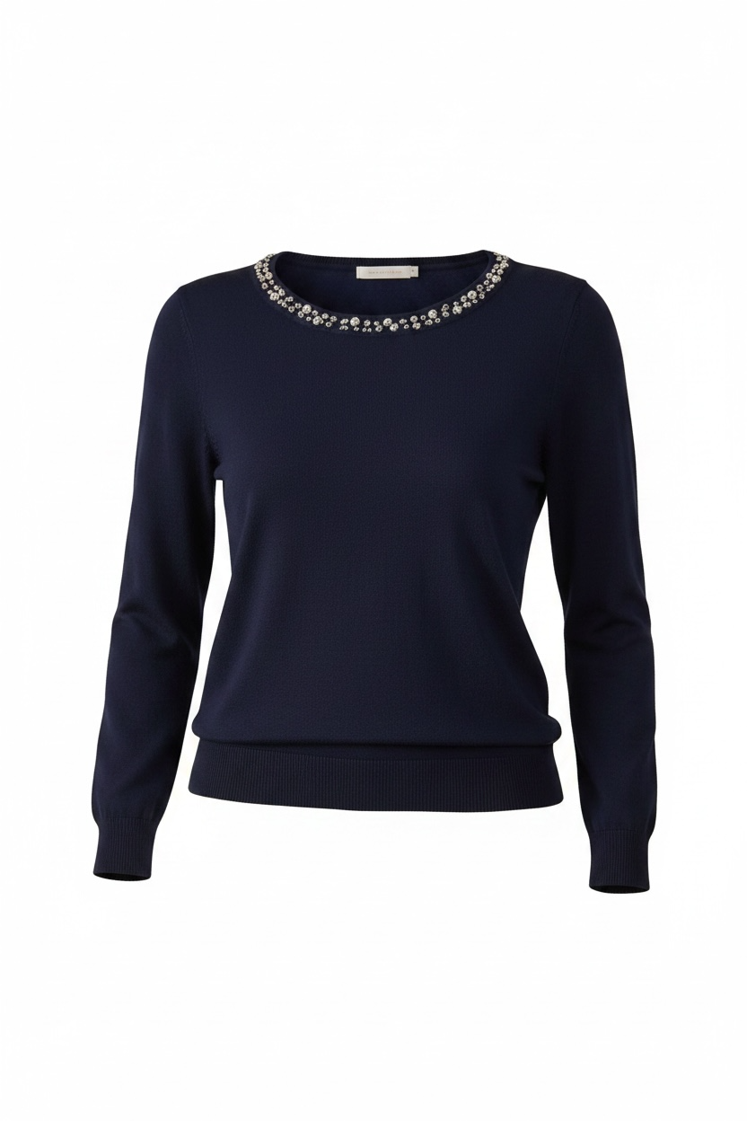 Maglia Donna Blu con  Scollo In Swarovsky LIZALÙ