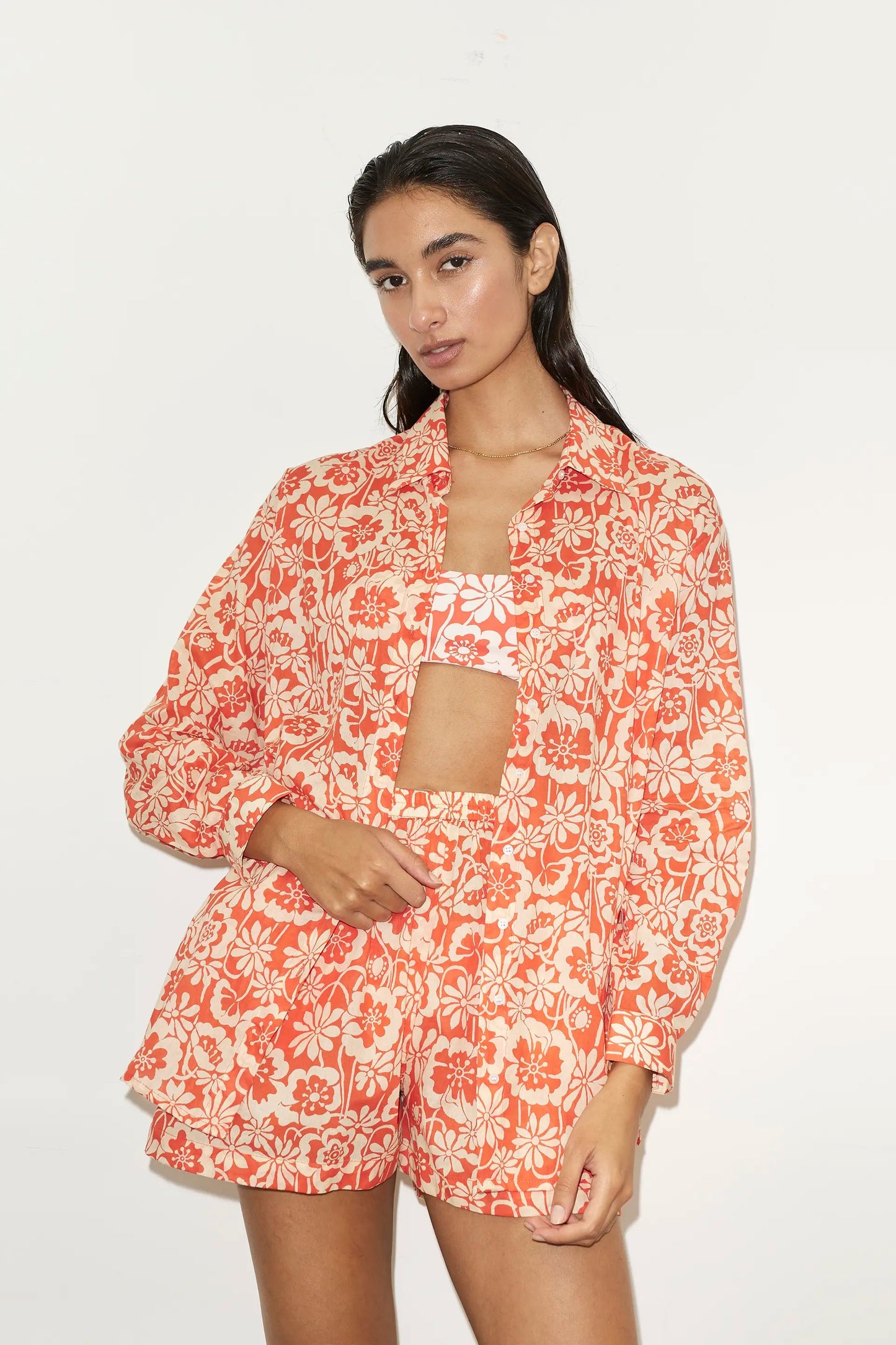 CAMICIA OVER BEACH FLOWER ARANCIO COMPANIA FANTASTICA