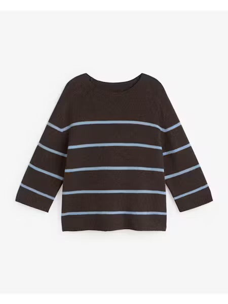 MAGLIONE A MANICHE CORTE RIGHE MARRONE AZZURRO 45540-213  YERSE