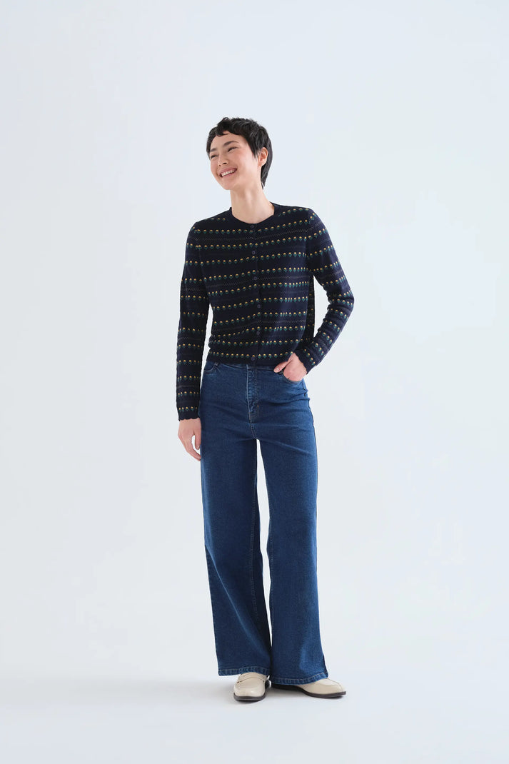 CARDIGAN JACQUARD BLU NAVY FIORI RICAMATI 63C/10218 COMPANIA FANTASTICA