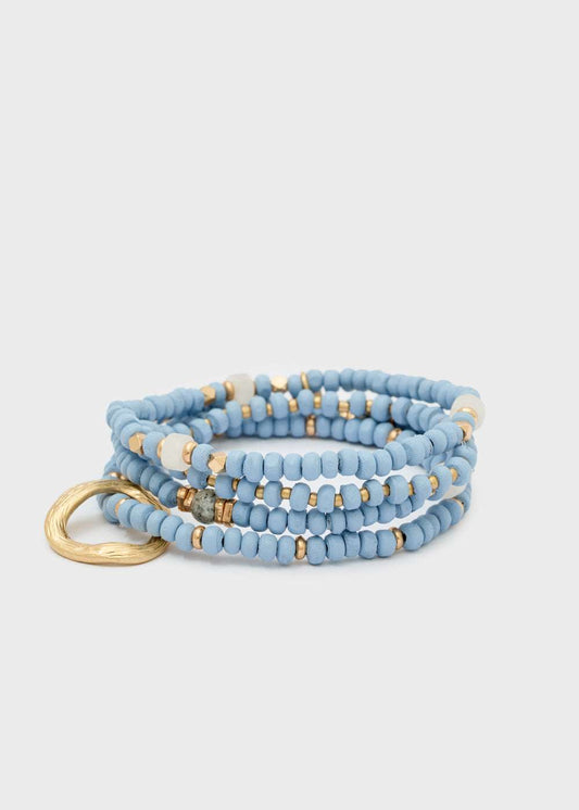 SET BRACCIALI PERLINE IN LEGNO AZZURRO NALÌ