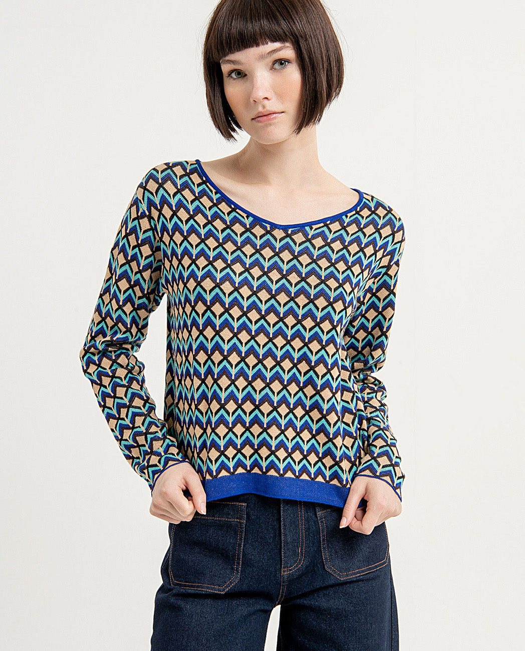 MAGLIA FANTASIA GEOMETRICA BLU CAMP SURKANA