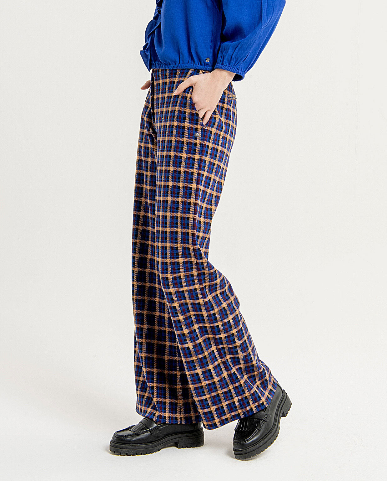 PANTALONE A PALAZZO CHECK BLU SURKANA