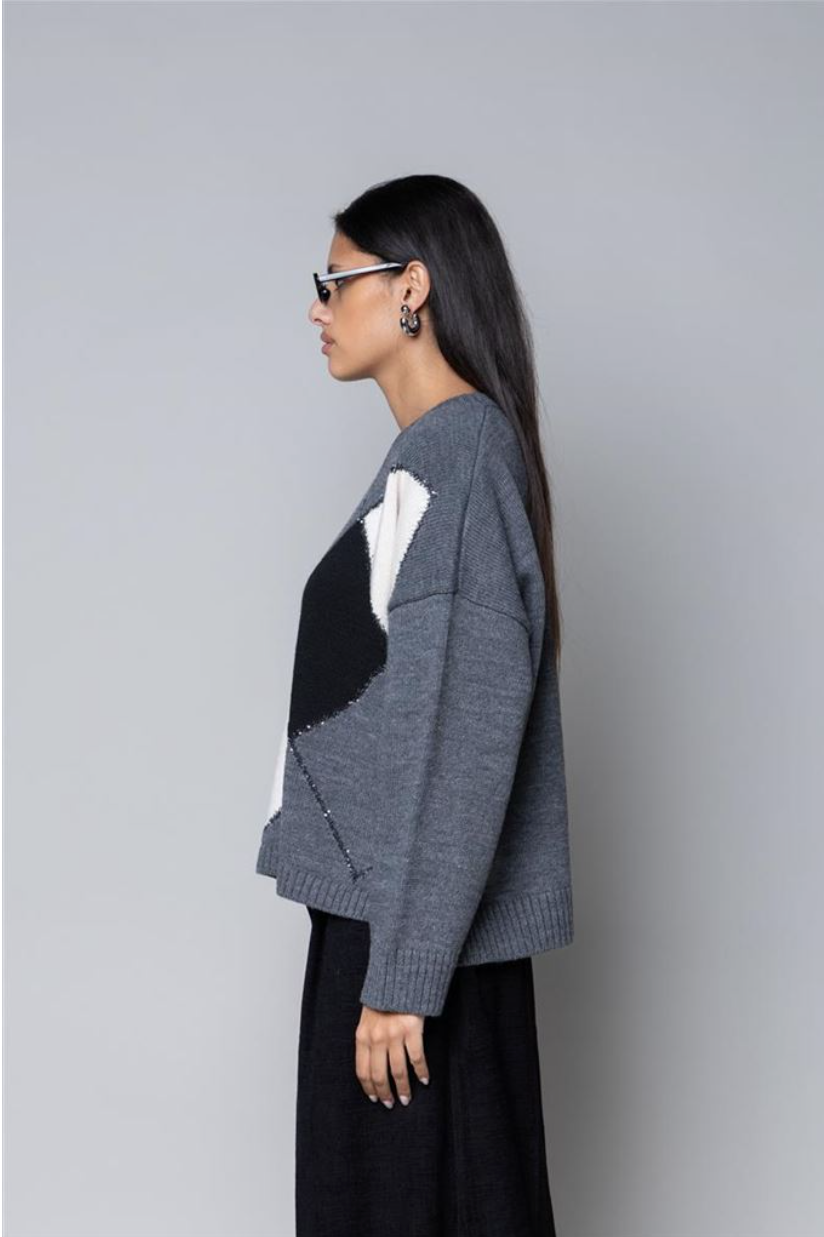 MAGLIA JACQUARD ROMBI GIROCOLLO GRIGIO KAOS