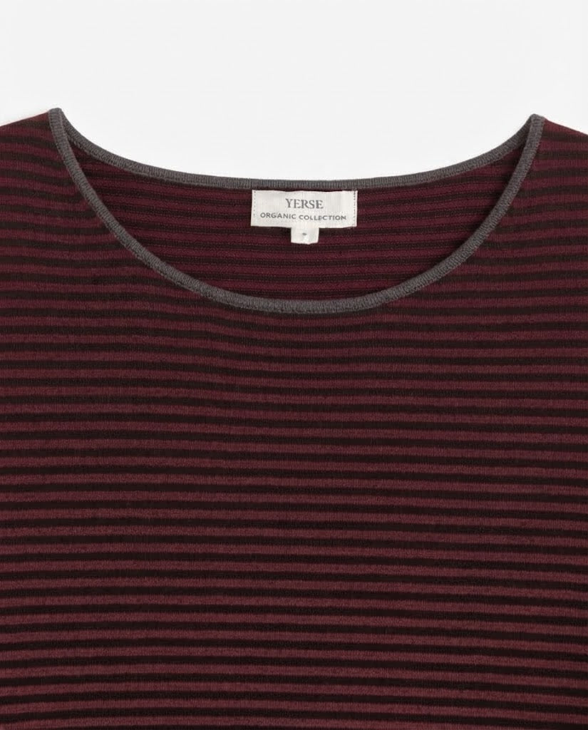 MAGLIA A RIGHE 100% COTONE ORGANICO GRANATA MORO 45501-213 YERSE