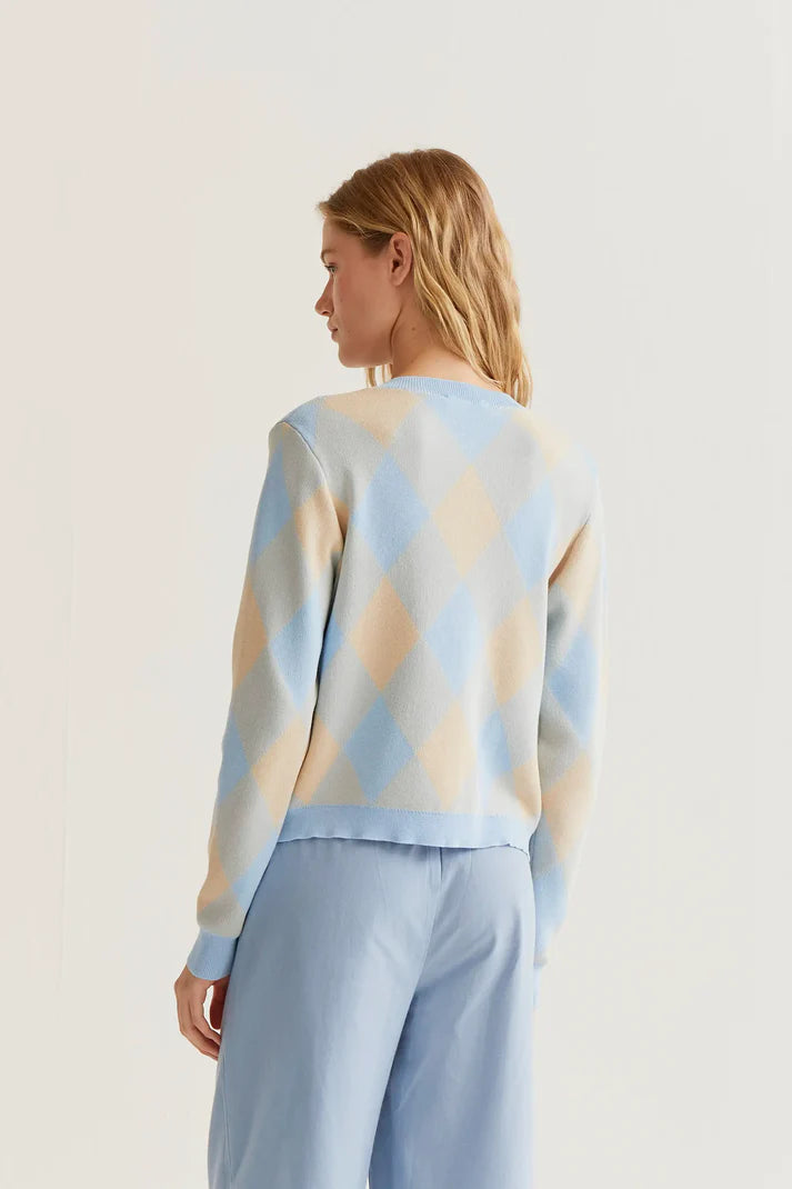 CARDIGAN LOSANGHE AZZURRO BEIGE COMPANIA FANTASTICA