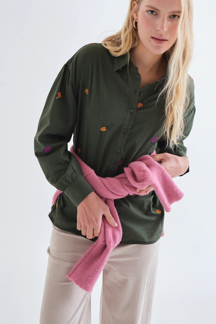 CAMICIA 100% COTONE CON RICAMI VEGETALI 63C/41011 VERDE COMPANIA FANTASTICA