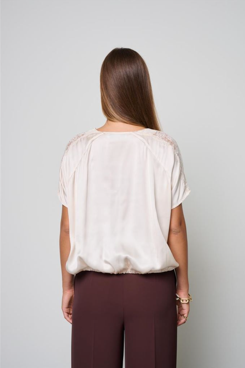 BLUSA DI RASO CON INSERTI DI PIZZO BURRO KAOS