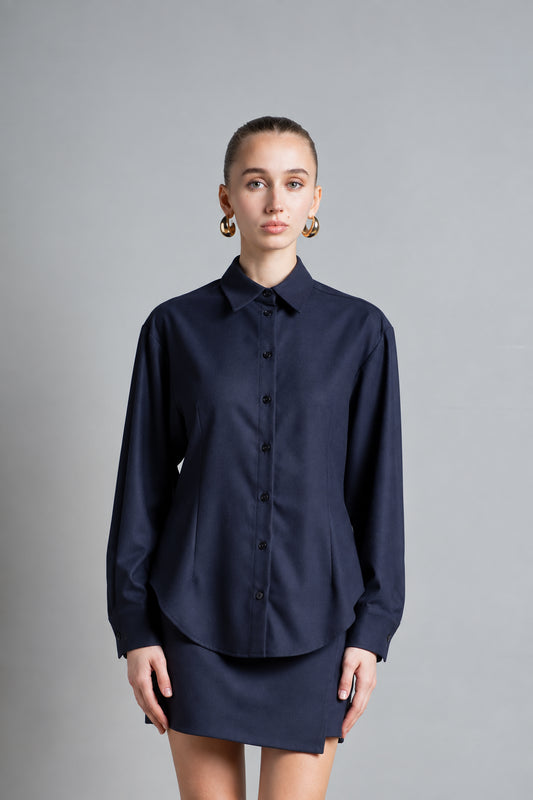 CAMICIA SLIM DI FLANELLA BLU NOTTE ICONA
