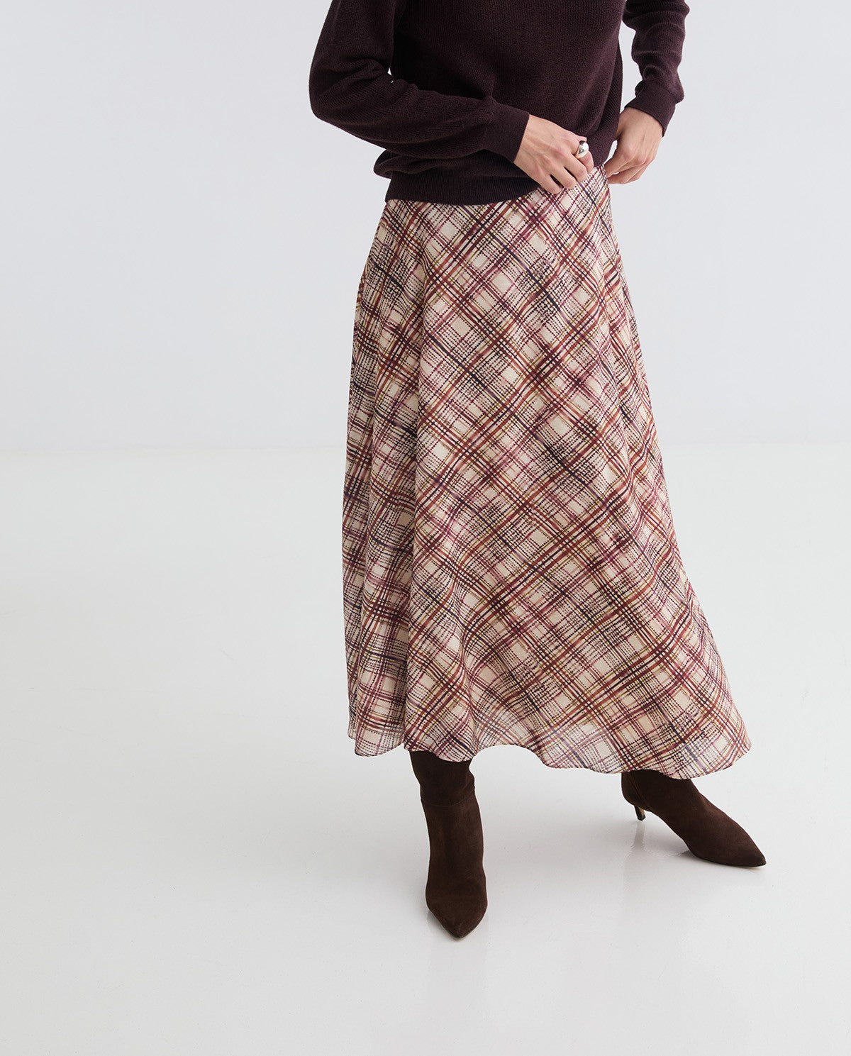 GONNA MIDI IN VISCOSA A QUADRI ECRÙ YERSE