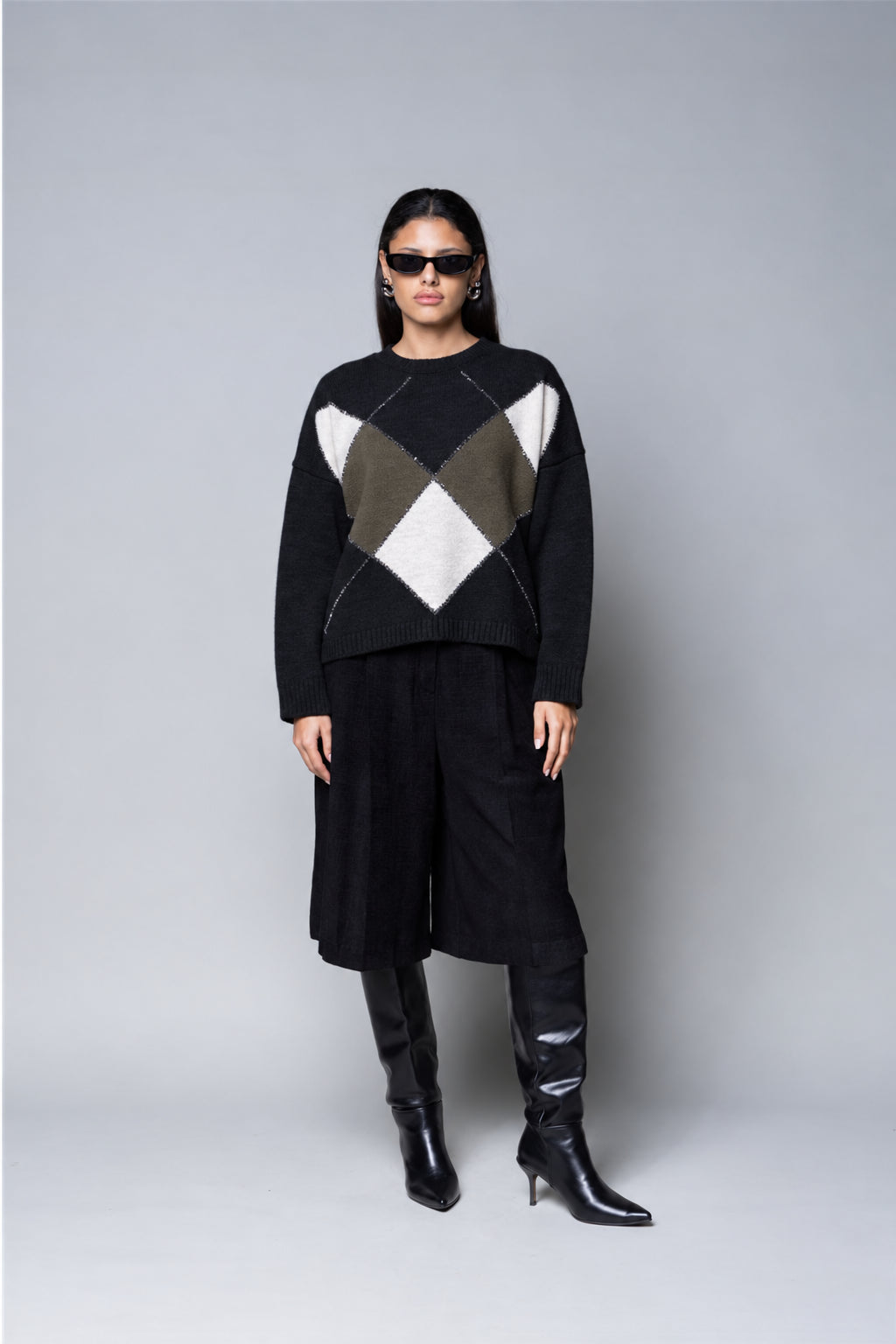 MAGLIA JACQUARD ROMBI GIROCOLLO NERO KAOS