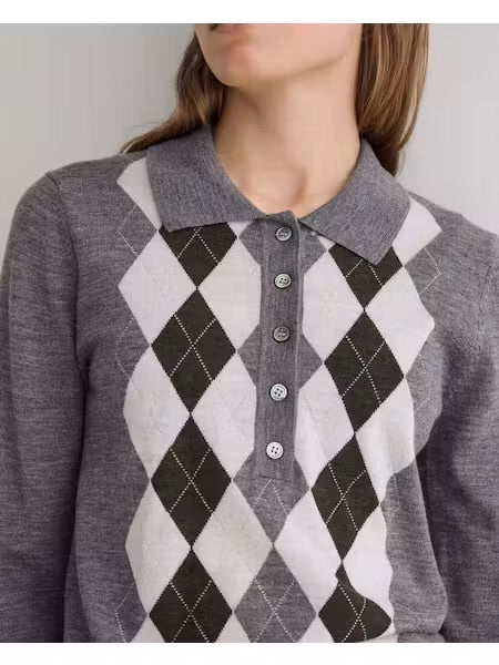 MAGLIA  100% LANA MERINOS ROMBI GRIGIO VERDE 45589-333 YERSE