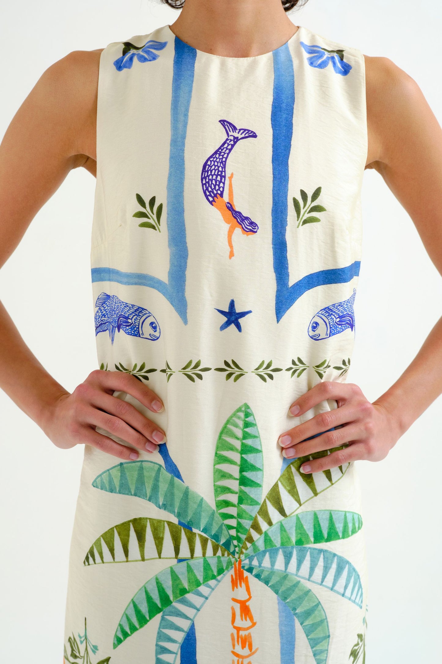 Abito lungo con stampa Palm & Mermaid COMPANIA FANTASTICA