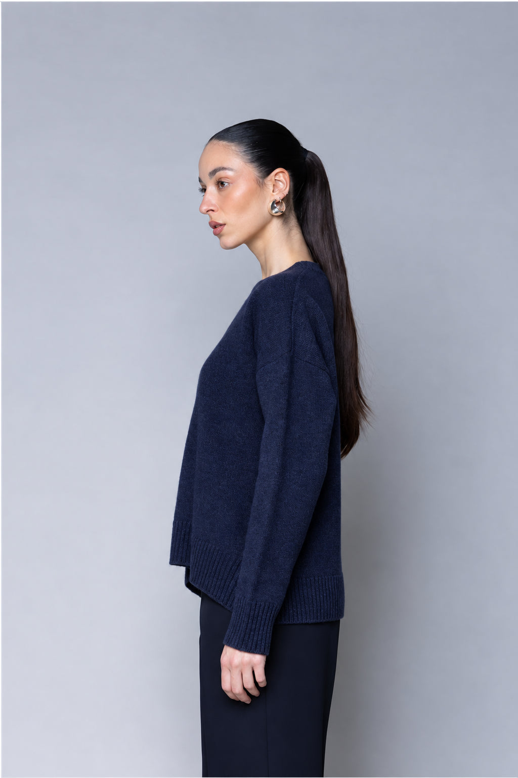 MAGLIA 100% LANA CON MANICHE RAGLAN BLU NOTTE KAOS