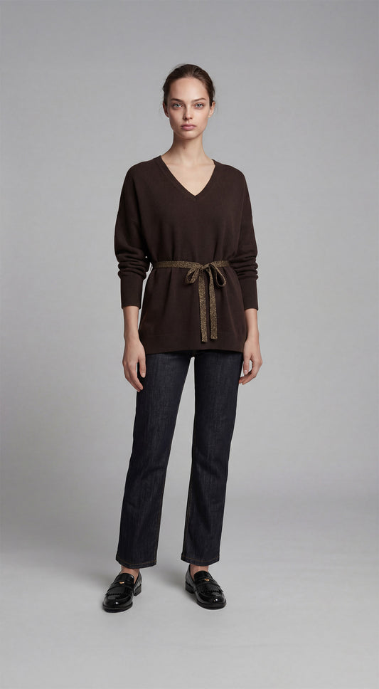 MAGLIA SCOLLO V CINTURA LUREX MORO PURA LANA CROCHÈ