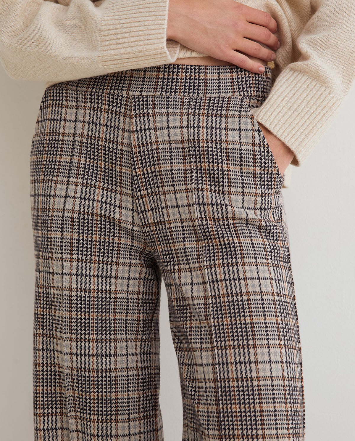 PANTALONE WHDE-LEG CHECKED FANTASIA PRINCIPE DI GALLES BEIGE MARRONE 45422-403 YERSE